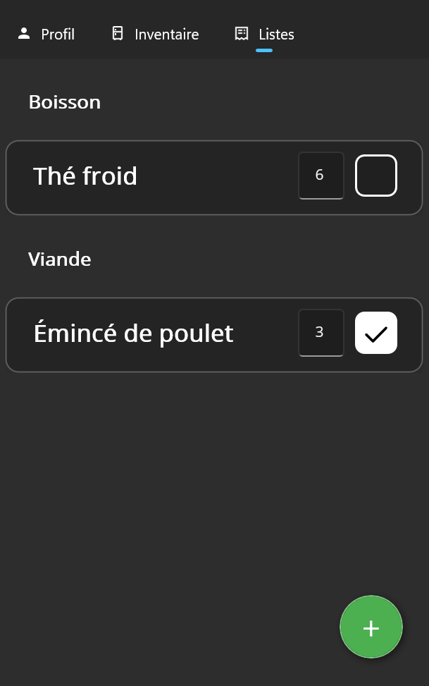 Vue liste de courses détaillée